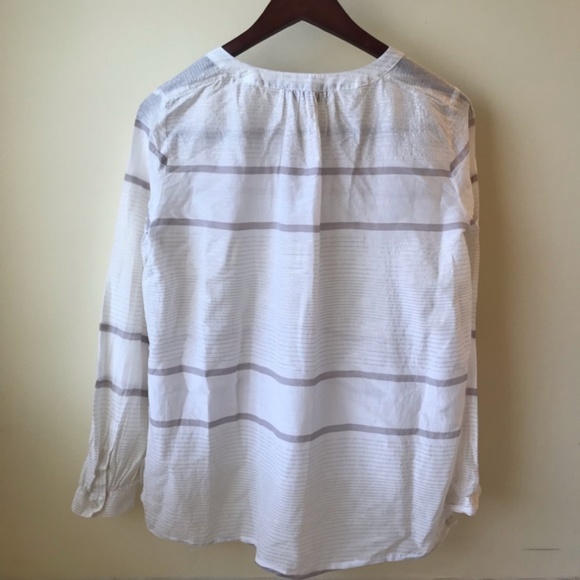 Loft White & Gold Metallic Striped Linen Shirt - Picture 2 of 6
